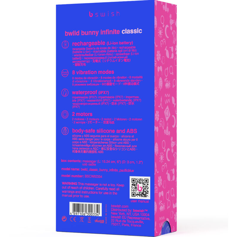 B SWISH - BWILD BUNNY INFINITE CLASSIQUE VIBRATEUR RECHARGEABLE BLEU SILICONE