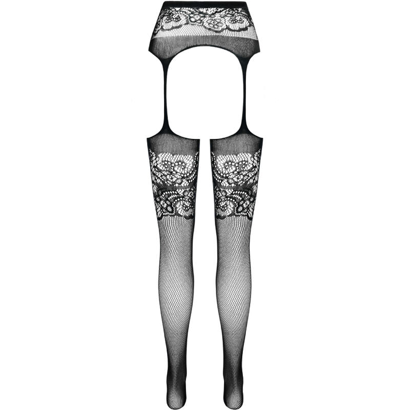 PASSION - S029 BLACK TIGHTS WITH GARTER ONE SIZE