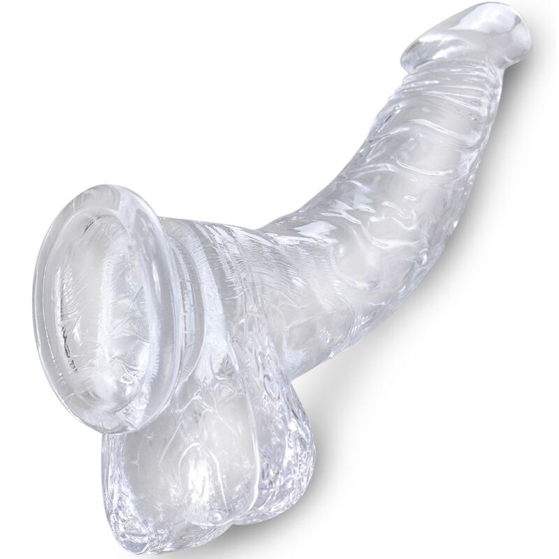 KING COCK - PÉNIS COURBÉ RÉALISTE ET TRANSPARENT AVEC COUILLES 16,5 CM