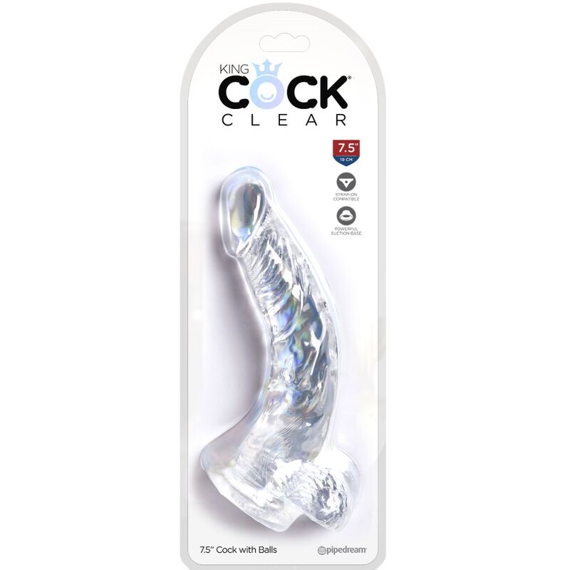KING COCK - PÉNIS COURBÉ RÉALISTE ET TRANSPARENT AVEC COUILLES 16,5 CM