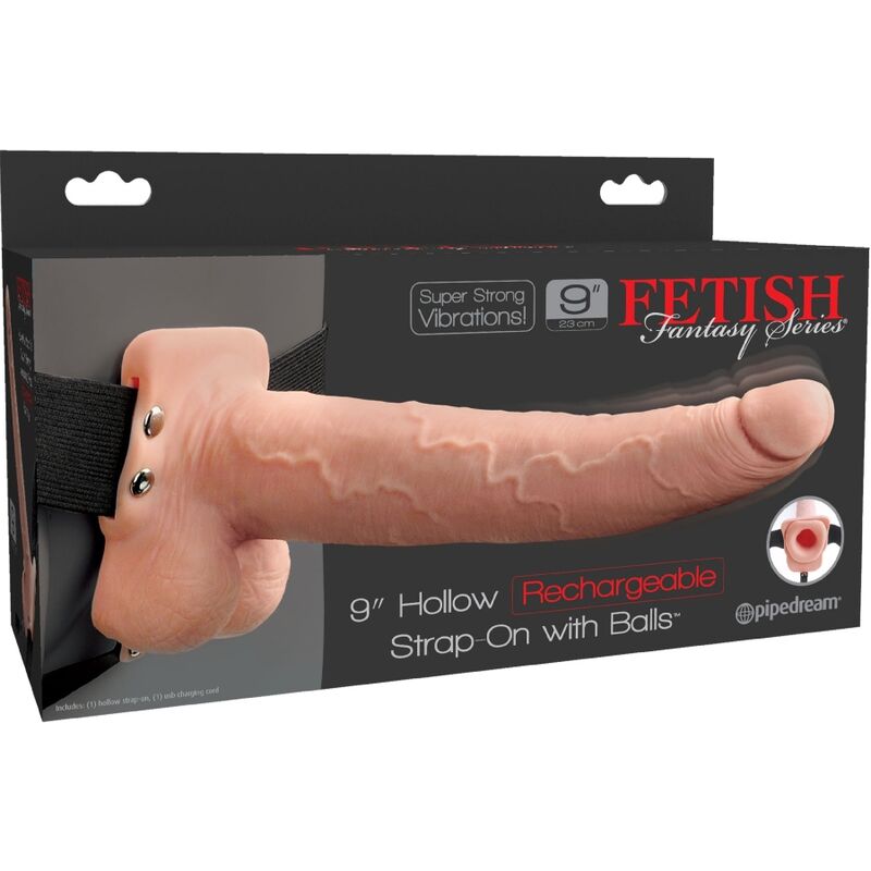 FETISH FANTASY SERIES - ARNÉS AJUSTABLE PENE REALISTA CON BOLAS RECARGABLE Y VIBRADOR 23 CM