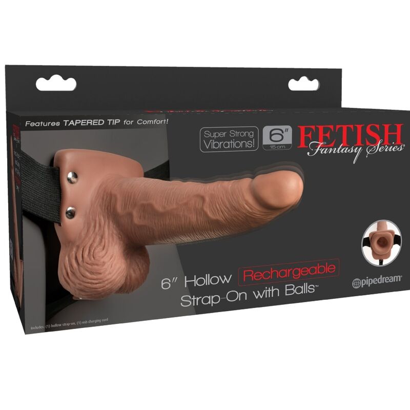 SERIE FETISH FANTASY - ARNÉS AJUSTABLE PENE REALISTA CON TESTICULOS RECARGABLES Y VIBRADOR 15 CM