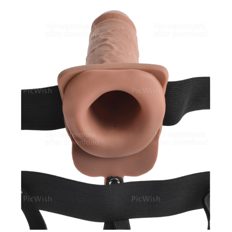 SERIE FETISH FANTASY - ARNÉS AJUSTABLE PENE REALISTA CON BOLAS RECARGABLE Y VIBRADOR 17.8 CM