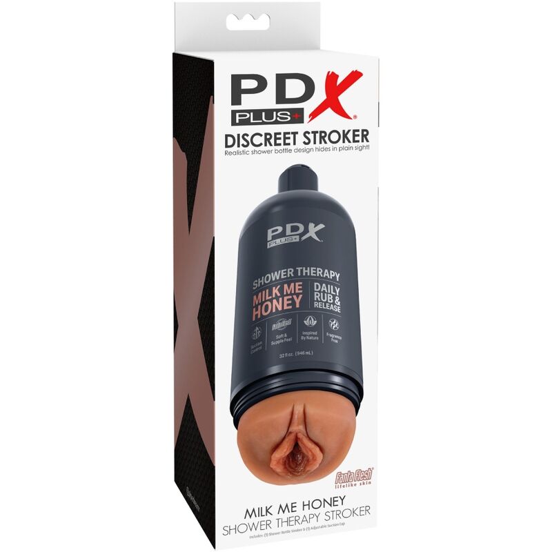 PDX PLUS - MASTURBADOR STROKER DISEÑO DE BOTELLA DISCRETO MILK ME CHAMPÚ DE MIEL Y CARAMELO