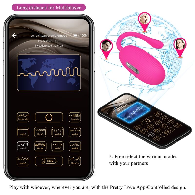 PRETTY LOVE - HUEVO VIBRADOR RECARGABLE DOREEN MAGENTA CONTROL REMOTO