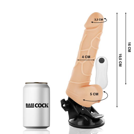 BASECOCK - VIBRADOR REALISTA CONTROL REMOTO NATURAL CON TESTICULOS 19.5 CM -O- 4 CM