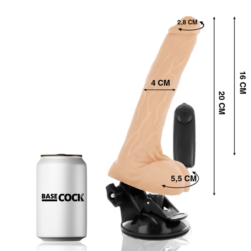 BASECOCK - VIBRATEUR RÉALISTE NATUREL À TÉLÉCOMMANDE AVEC TESTICULES 20 CM -O- 4 CM