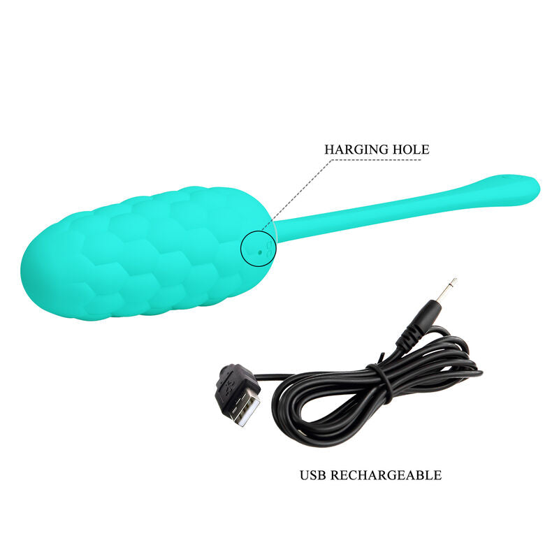 PRETTY LOVE - ŒUF VIBRANT À LA TEXTURE MARINE RECHARGEABLE VERT AQUA