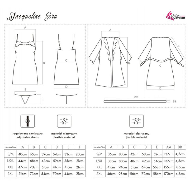 LIVCO CORSETTI FASHION - JACQUELINE LC 90249 BATA + CAMISA + BRAGUITA CRUDO S/M