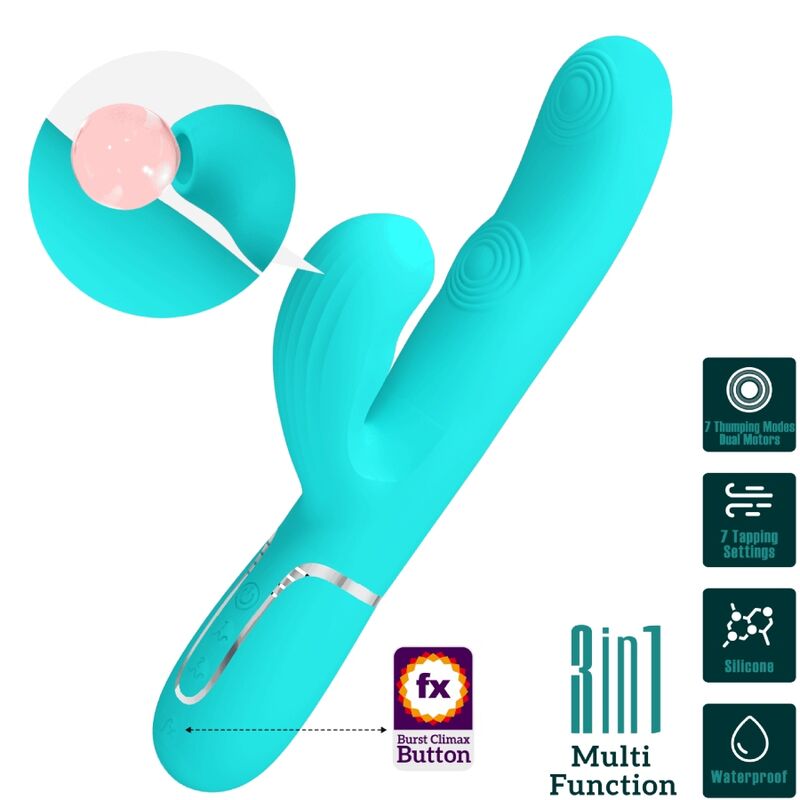 PRETTY LOVE - VIBRADOR MULTIFUNCIÓN 3 EN 1 PERLITA PUNTO G VERDE AGUA
