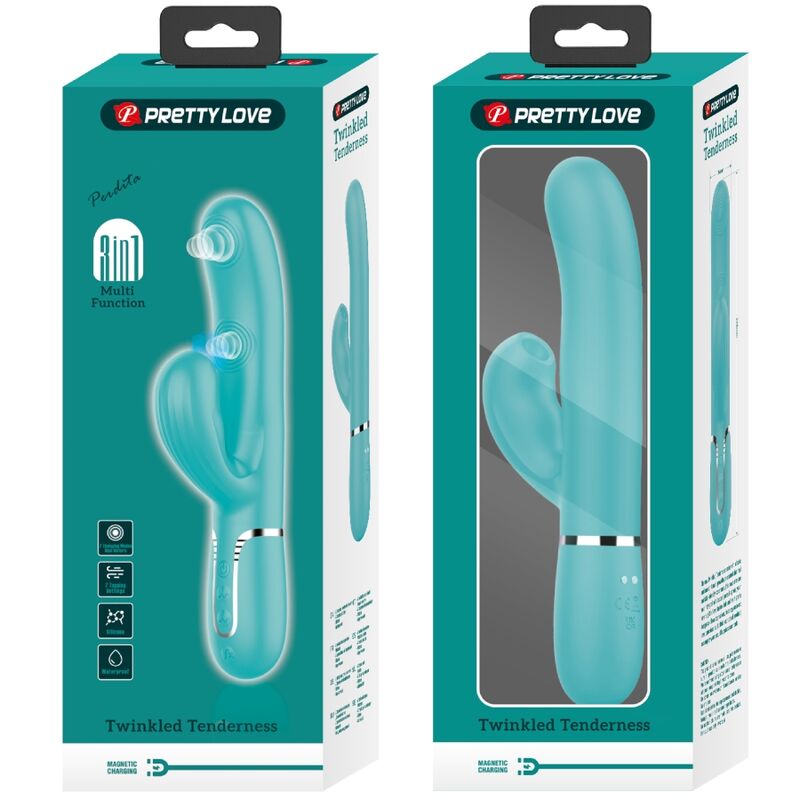 PRETTY LOVE - VIBRADOR MULTIFUNCIÓN 3 EN 1 PERLITA PUNTO G VERDE AGUA