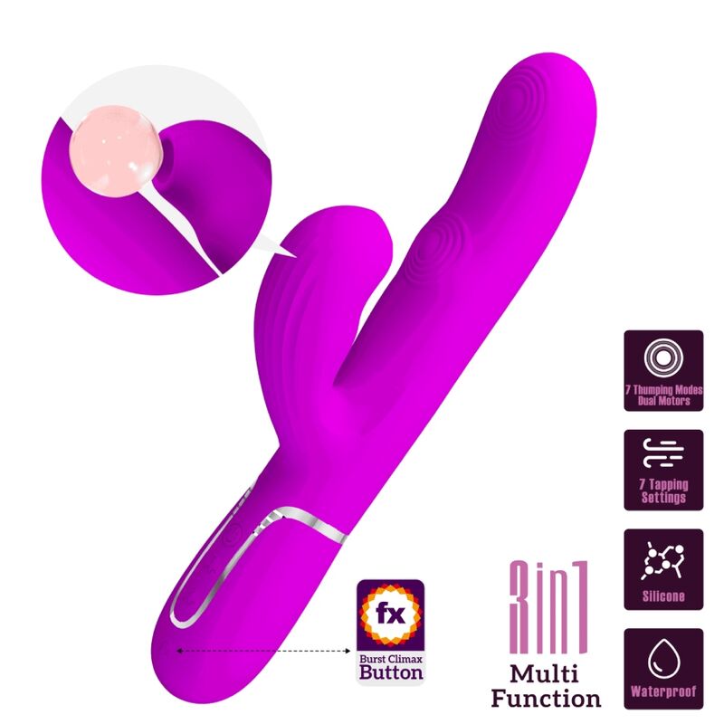 PRETTY LOVE - VIBRADOR PERLITA MULTIFUNCIÓN 3 EN 1 PUNTO G VIOLETA