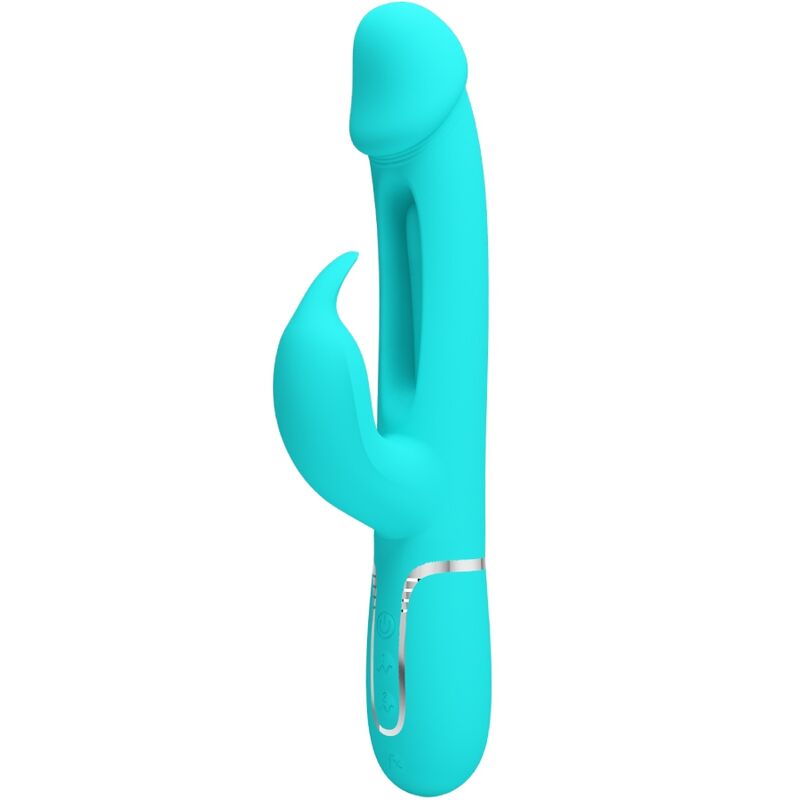 PRETTY LOVE - KAMPAS RABBIT VIBRATEUR MULTIFONCTION 3 EN 1 AVEC LANGUE VERT AQUA