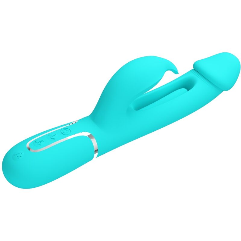 PRETTY LOVE - KAMPAS RABBIT VIBRATEUR MULTIFONCTION 3 EN 1 AVEC LANGUE VERT AQUA