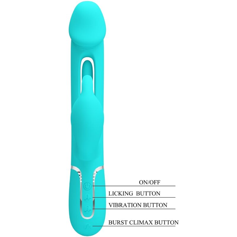 PRETTY LOVE - KAMPAS RABBIT VIBRATEUR MULTIFONCTION 3 EN 1 AVEC LANGUE VERT AQUA