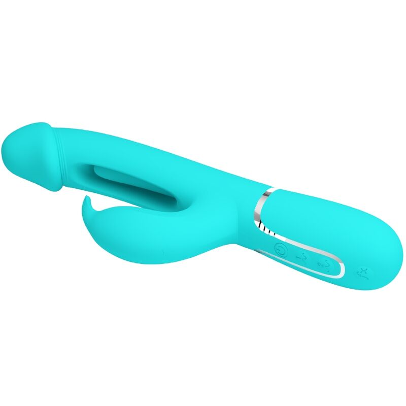 PRETTY LOVE - KAMPAS RABBIT VIBRATEUR MULTIFONCTION 3 EN 1 AVEC LANGUE VERT AQUA