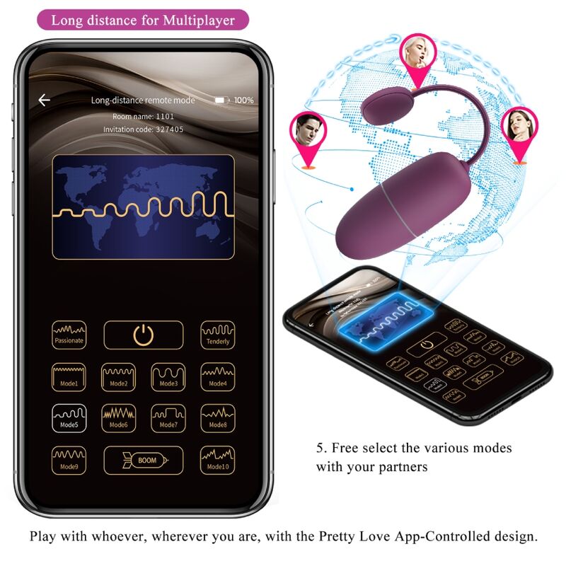 PRETTY LOVE - HUEVO VIBRADOR NINFA CONTROLADO POR APLICACIÓN LILA