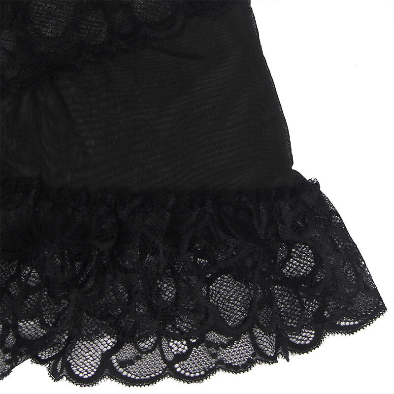 SUBBLIME - BABYDOLL CON TIRANTES AJUSTABLES Y ENCAJE TRANSPARENTE ESTAMPADO FLORAL NEGRO L/XL