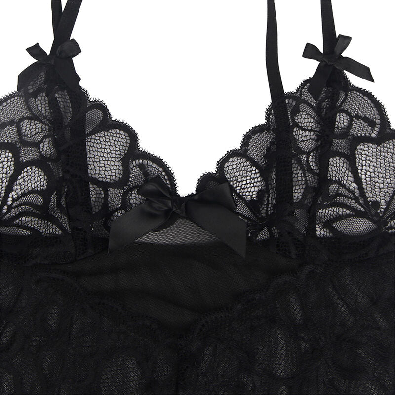 SUBBLIME - BABYDOLL CON TIRANTES AJUSTABLES Y ENCAJE TRANSPARENTE ESTAMPADO FLORAL NEGRO L/XL