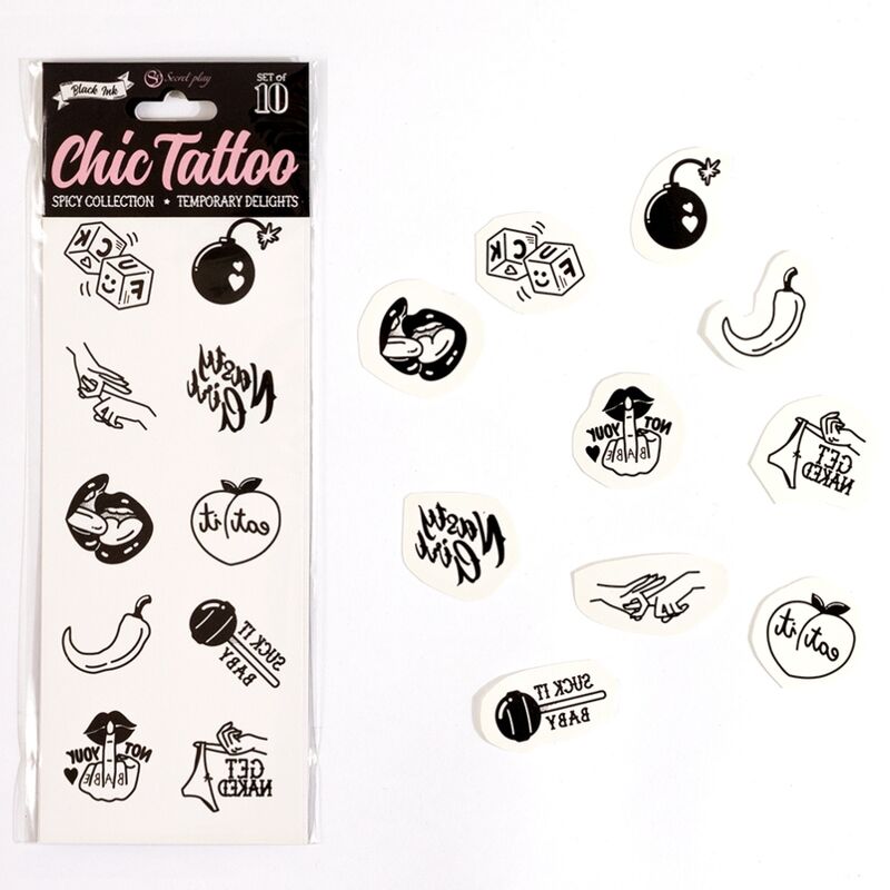 SECRET PLAY - SET DE 10 TATUAJES TEMPORALES DE LA COLECCIÓN SPICY