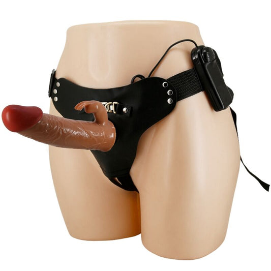 PRETTY LOVE - MARION HARNESS BRAGUITAS UNIVERSALES CON DILDO VIBRADOR 19 CM MARRÓN