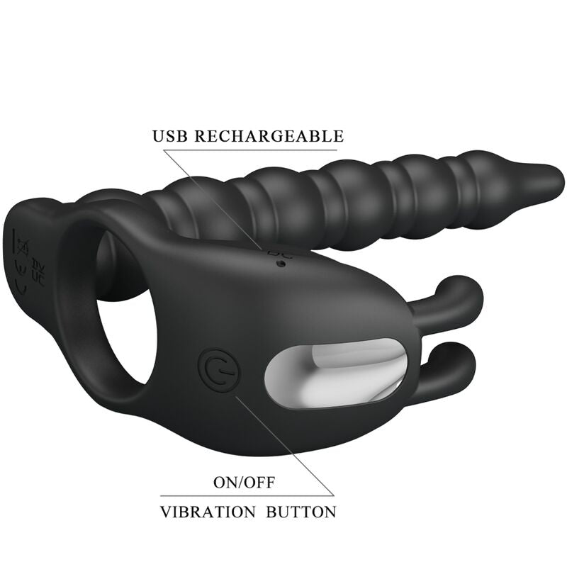 PRETTY LOVE - ANILLO PARA EL PENE BLACKNEY CON TAPÓN VIBRADOR NEGRO