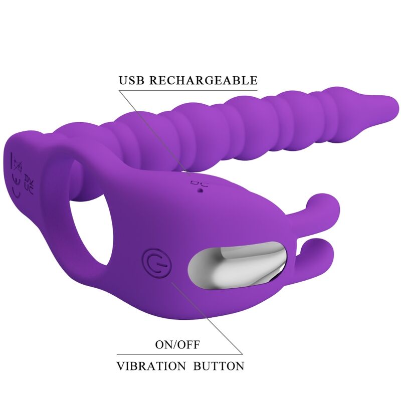 PRETTY LOVE - ANILLO PARA EL PENE NEGRO CON TAPÓN VIBRADOR LILA
