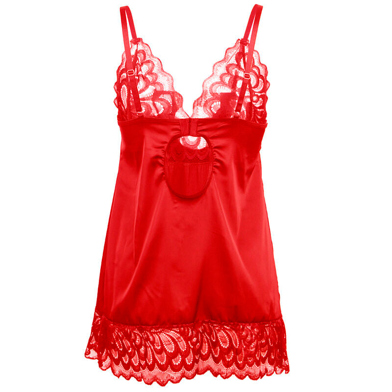 SUBBLIME - SATIN BABYDOLL WITH LACE RED L/XL