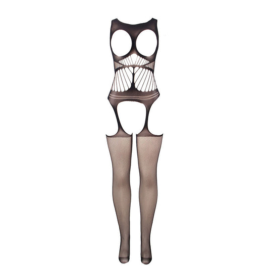 SUBBLIME - 951900 BODYSTOCKING DE RED CON COPA Y HOMBROS ABIERTOS, SIN ENTREPIERNA, NEGRO, TALLA ÚNICA