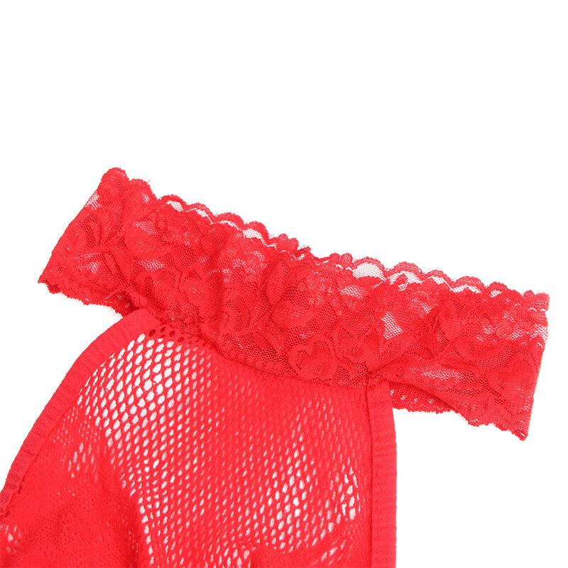 SUBBLIME - 952372 BODYSTOCKING DE RED Y ENCAJE CON CUELLO ALTO, SIN ENTREPIERNA, ROJO, TALLA ÚNICA