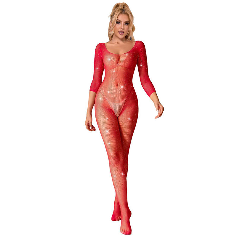 SUBBLIME - 952419 BODYSTOCK DE RED CON DIAMANTES MANGA LARGA ROJO TALLA ÚNICA