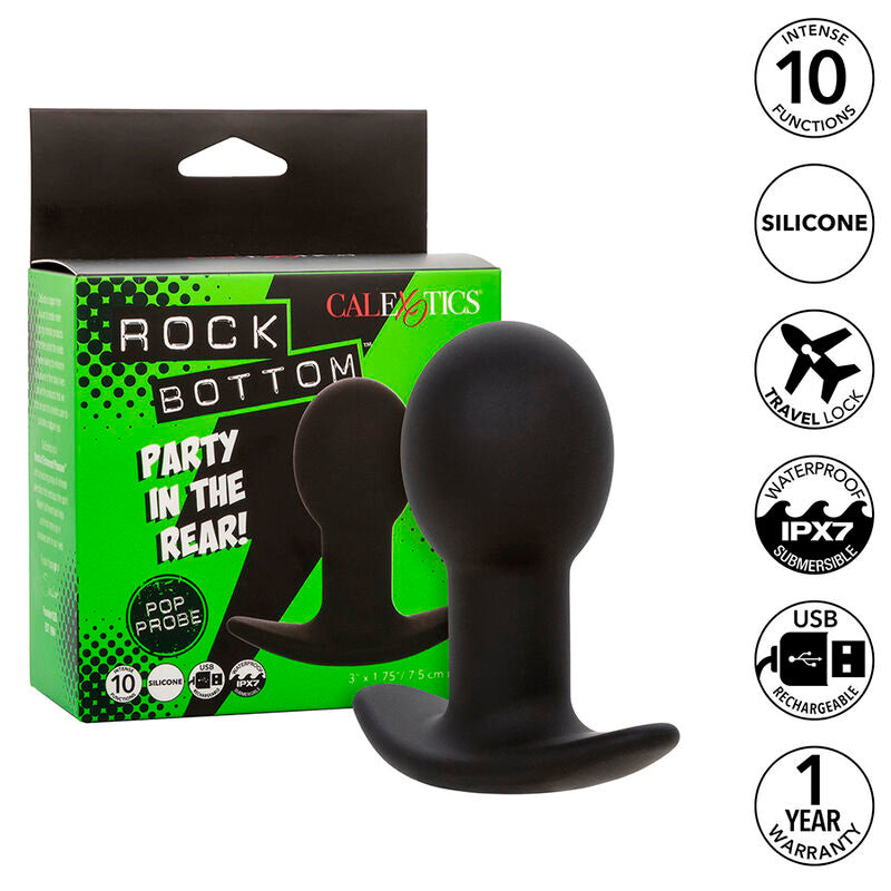 CALEXOTICS - PLUG ANAL ROCK BOTTOM 10 VIBRACIONES SILICONA NEGRO