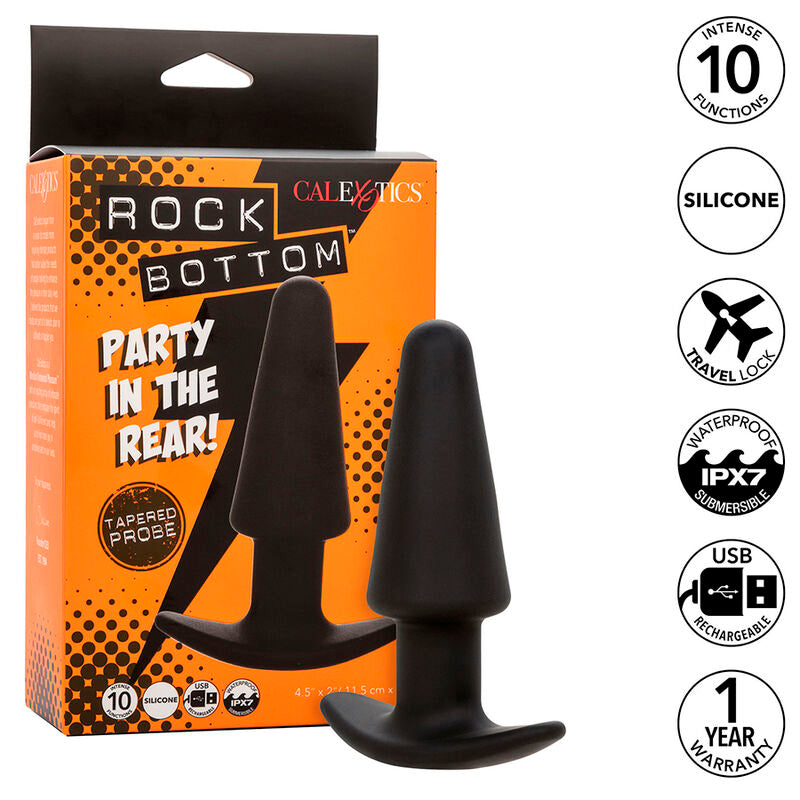 CALEXOTICS - PLUG ANAL CÓNICO ROCK BOTTOM 10 VIBRACIONES SILICONA NEGRO
