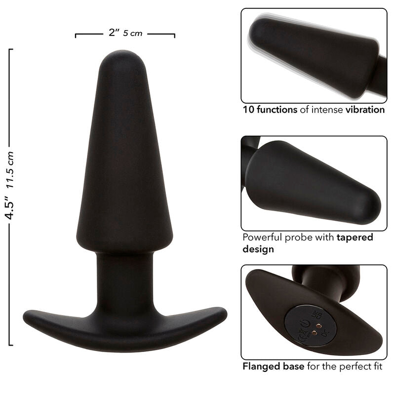 CALEXOTICS - PLUG ANAL CÓNICO ROCK BOTTOM 10 VIBRACIONES SILICONA NEGRO