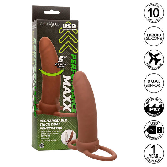 CALEXOTICS - MAXX THICK DOBLE PENETRADOR 10 VIBRACIONES MARRÓN