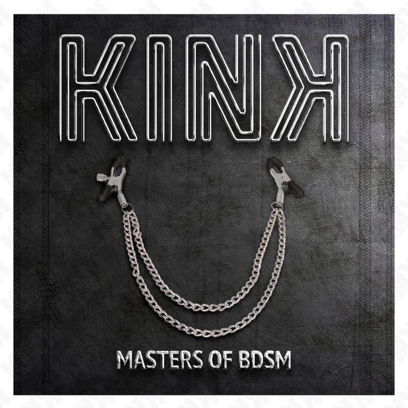 KINK - PINCES À TÉTONS AVEC 2 CHAÎNES ÉPAISSES ARGENTÉES 20/23 CM