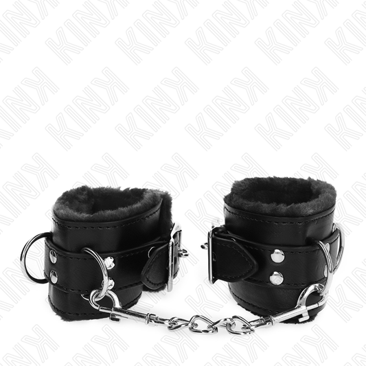 KINK - SUJECIONES DE MUÑECA CON FORRO DE PIEL NEGRO CON CINTURÓN NEGRO AJUSTABLE 17-29 CM X 6 CM