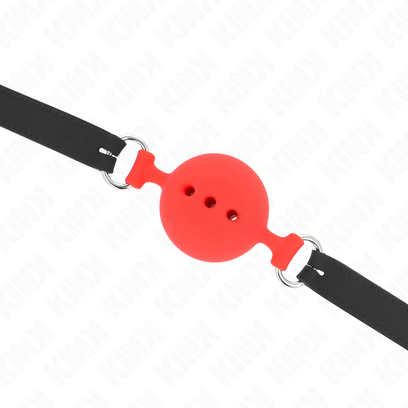 KINK - BÂILLON ENTIÈREMENT EN SILICONE 55 x 2 CM AVEC BOULE DE 5 CM TAILLE L ROUGE RÉGLABLE 35-51 CM