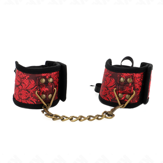 KINK - SUJECIONES DE MUÑECA SCANDAL CON DETALLES DE ENCAJE ROJO-NEGRO 24,5 CM X 6,5 CM