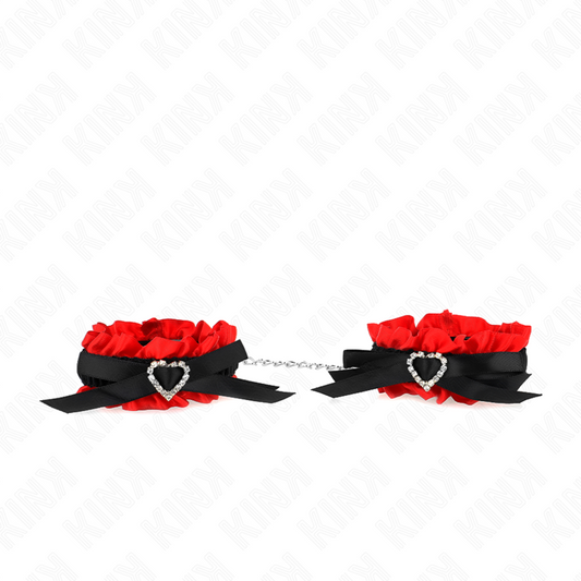 KINK - SUJECIONES ELÁSTICAS PARA MUÑECAS DE ENCAJE CON DETALLES DE CORAZÓN ROJO, AJUSTABLES 22-35 CM