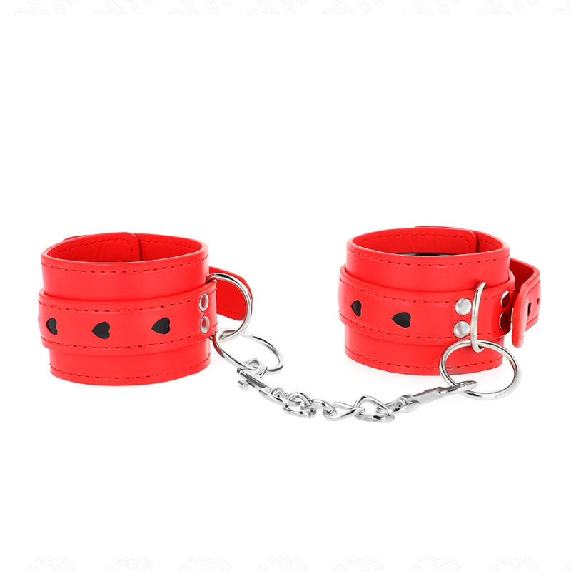KINK - SUJECIONES DE MUÑECA ROJAS CON INCRUSTACIÓN DE CORAZÓN NEGRO AJUSTABLE 21-28 CM X 5,5 CM
