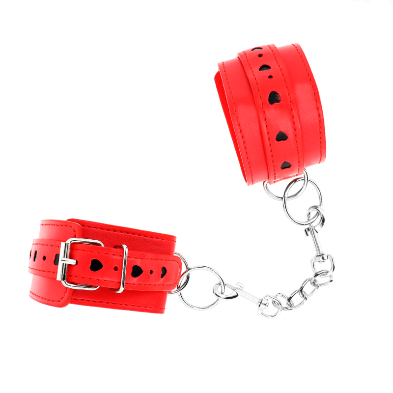KINK - SUJECIONES DE MUÑECA ROJAS CON INCRUSTACIÓN DE CORAZÓN NEGRO AJUSTABLE 21-28 CM X 5,5 CM