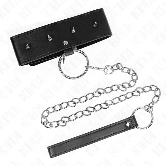 KINK - COLLAR 65 CM CON CORREA CON TACHUELAS DE PLATA MODELO 2 AJUSTABLE 36-43 CM X 5 CM