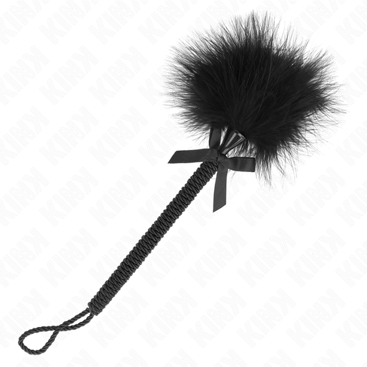 KINK - VARITA DE CUERDA DE NYLON CON PLUMAS DE COSQUILLEO Y LAZO NEGRO 25 CM
