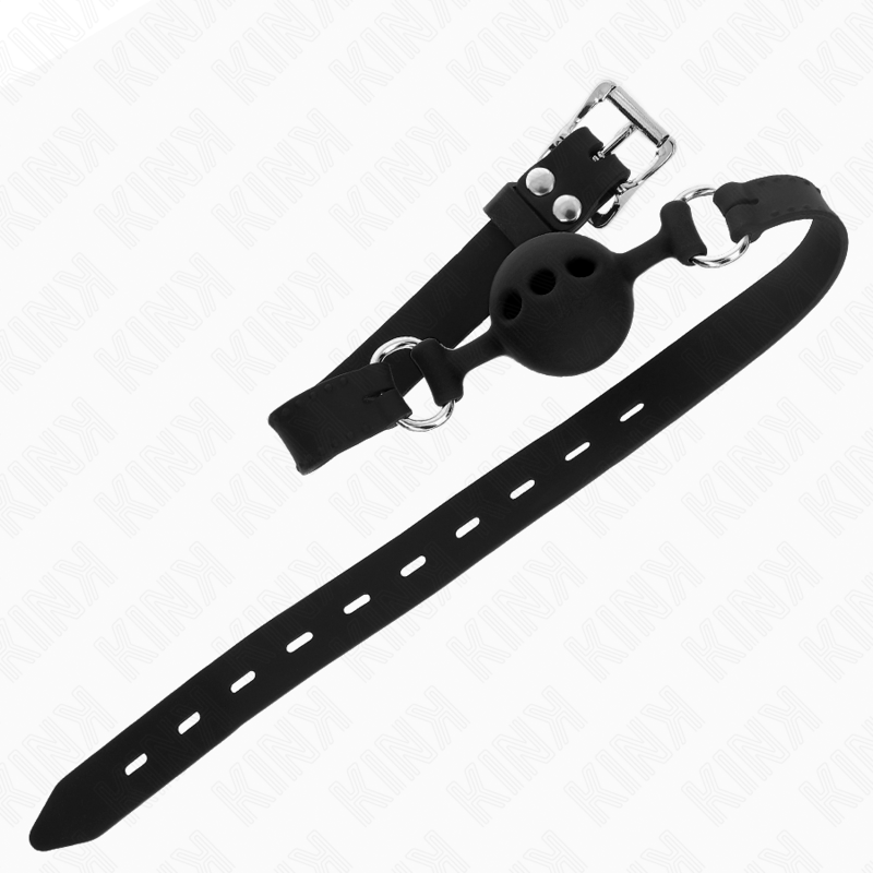 KINK - MORDAZA DE SILICONA COMPLETA 55 x 2 CM CON BOLA DE 4 CM TALLA S NEGRO AJUSTABLE 35-51 CM