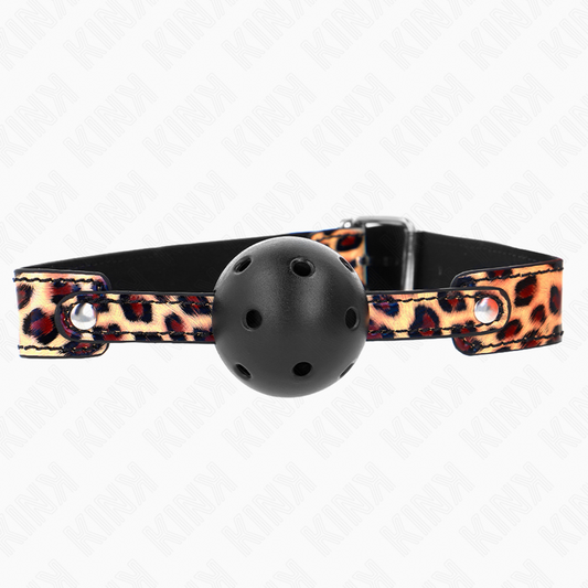 KINK - MORDAZA DE PELOTA TRANSPIRABLE LEOPARDO DE 4,5 CM 65 x 2,5 CM