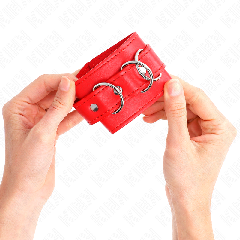 KINK - 3 MUÑEQUERAS CON ANILLO EN D AJUSTABLES ROJAS 17.5-25 CM X 6 CM