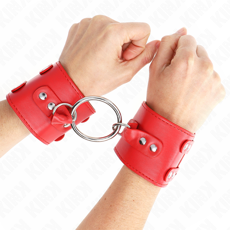 KINK - SUJECIONES DE MUÑECA FIJAS CON ANILLA Y Tachuelas AJUSTABLES ROJO 17-22 CM X 6.5 CM