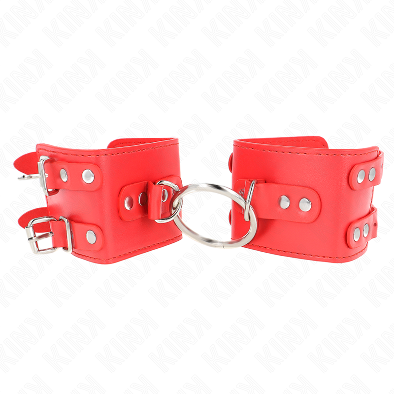 KINK - SUJECIONES DE MUÑECA FIJAS CON ANILLA Y Tachuelas AJUSTABLES ROJO 17-22 CM X 6.5 CM