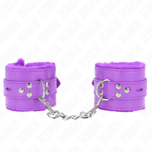 KINK - SUJECIONES DE MUÑECA CON FORRO DE PIEL Y AGUJEROS CUADRADOS, CINTURÓN MORADO Y MORADO AJUSTABLE 17-29 CM X 6 CM